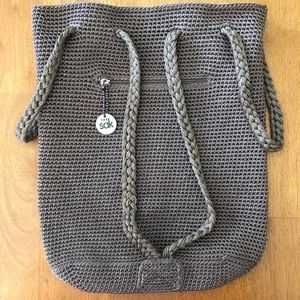 The Sak Tan Crochet Drawstring Backpack Purse